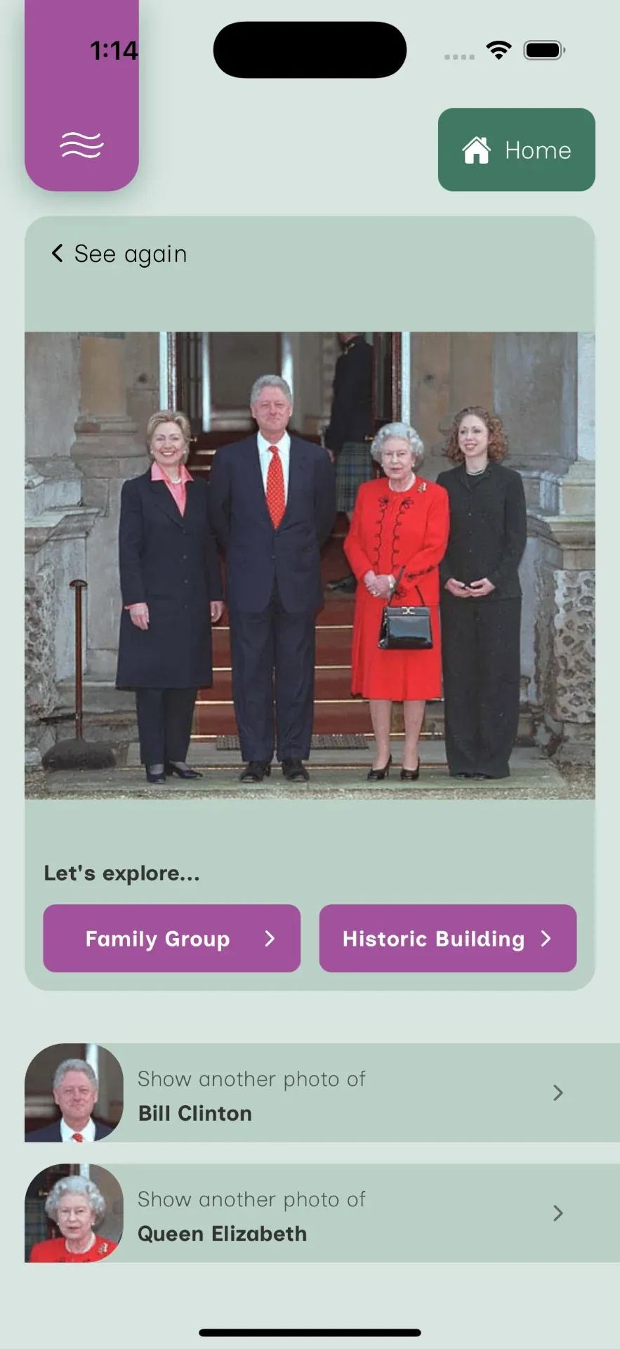 ReelLife Conversations app explore screen showing a connected photo with new conversation prompts